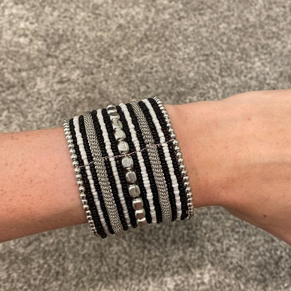 Black/white/silver cuff bracelet